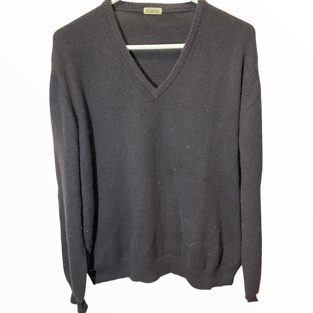 Malo Sweater 100% Cashmere V-Neck Pullover Knitted Long Sleeve Gray 2X